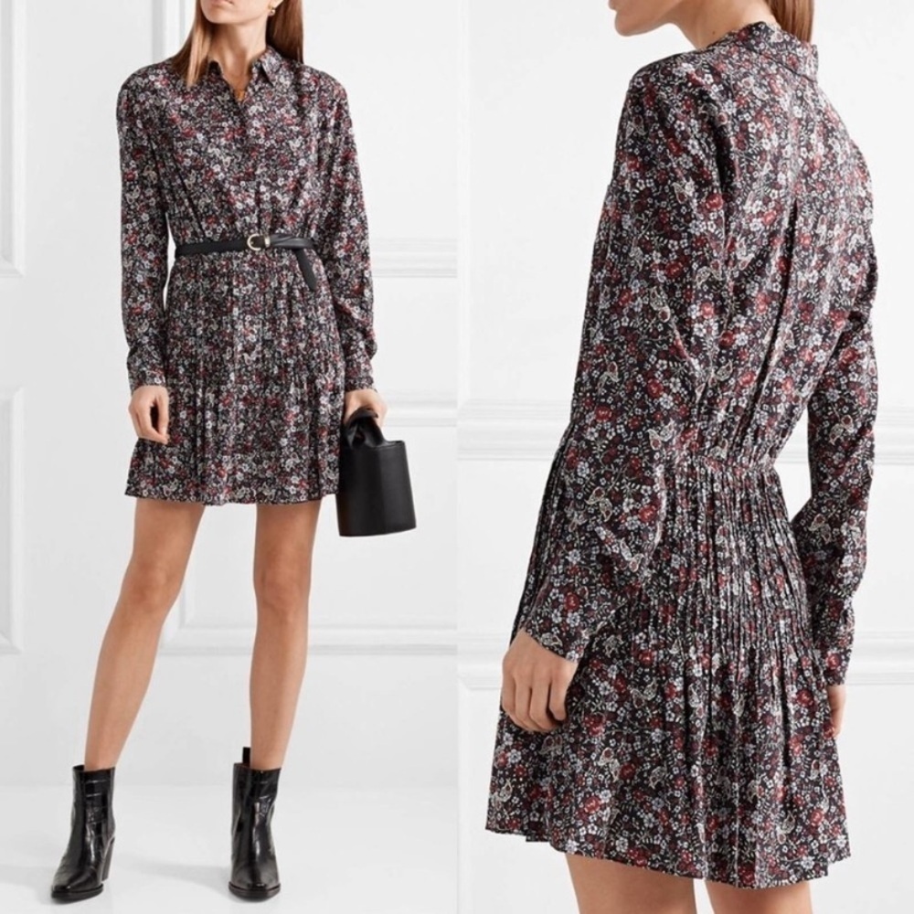Veronica Beard || Rory Floral Print Silk Pleated Shirt‎ Dress 2
